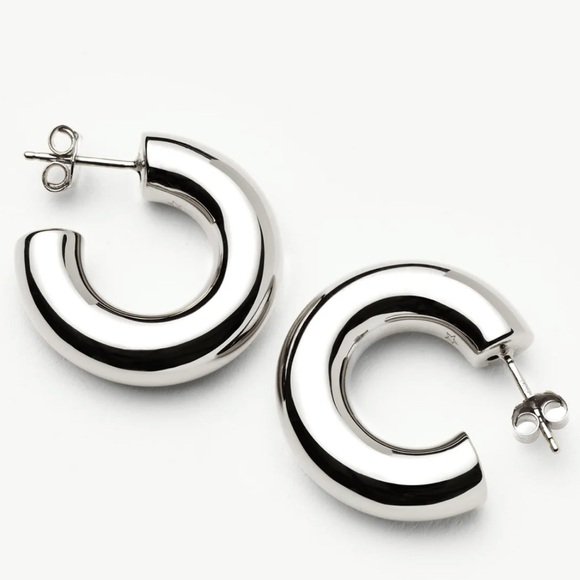 Missoma Chubby Medium Hoop Earrings, Silver - Picture 9 of 11
